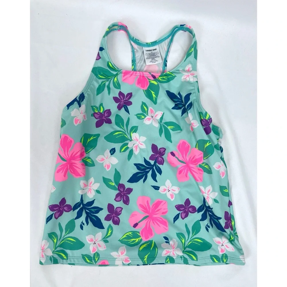 Lands' End Girl 16 Blue Floral Hibiscus Swim Top Racerback Tankini
